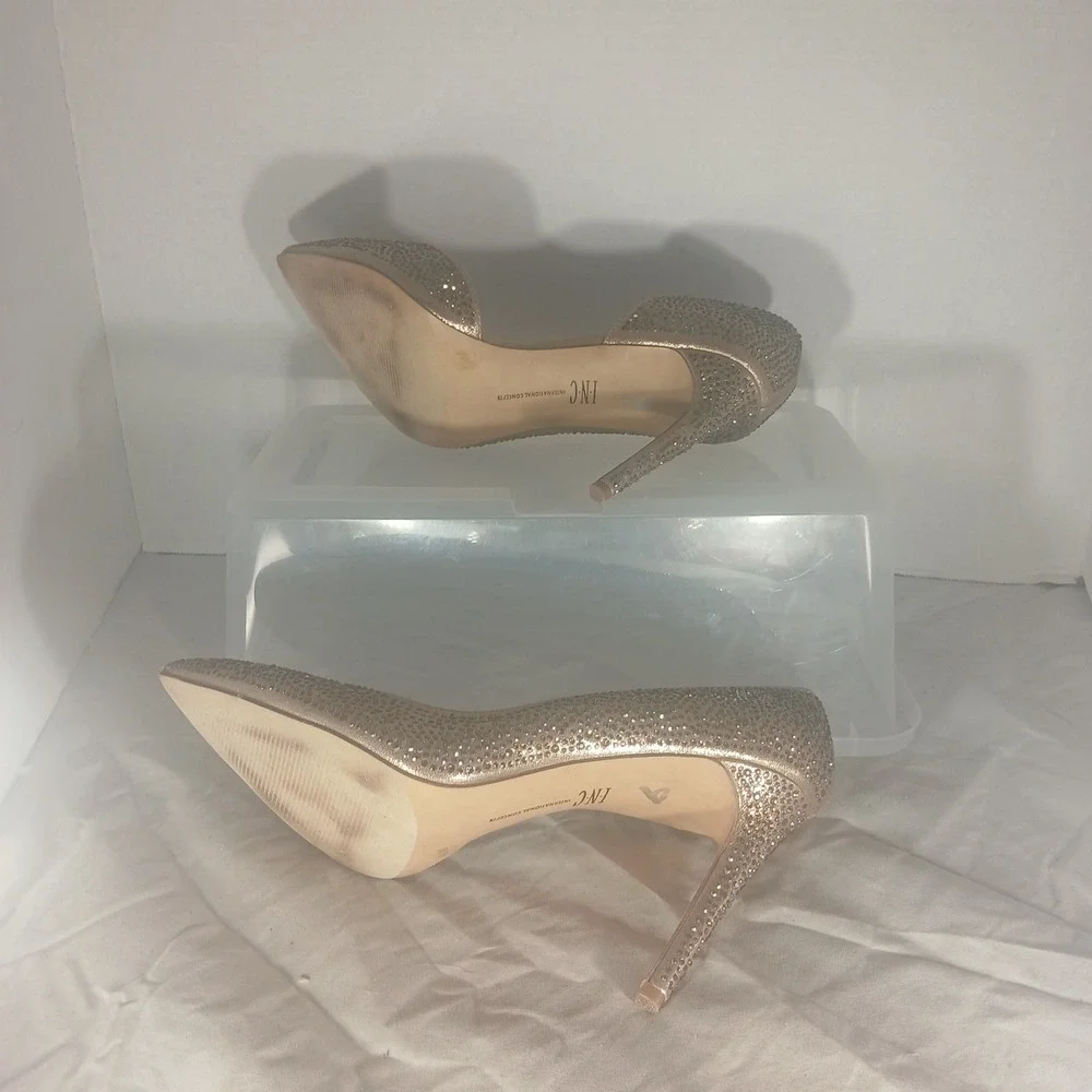 INC International Concepts Rose Gold‎ Rhinestone DOrsay Stiletto Heels Shoes 8.5